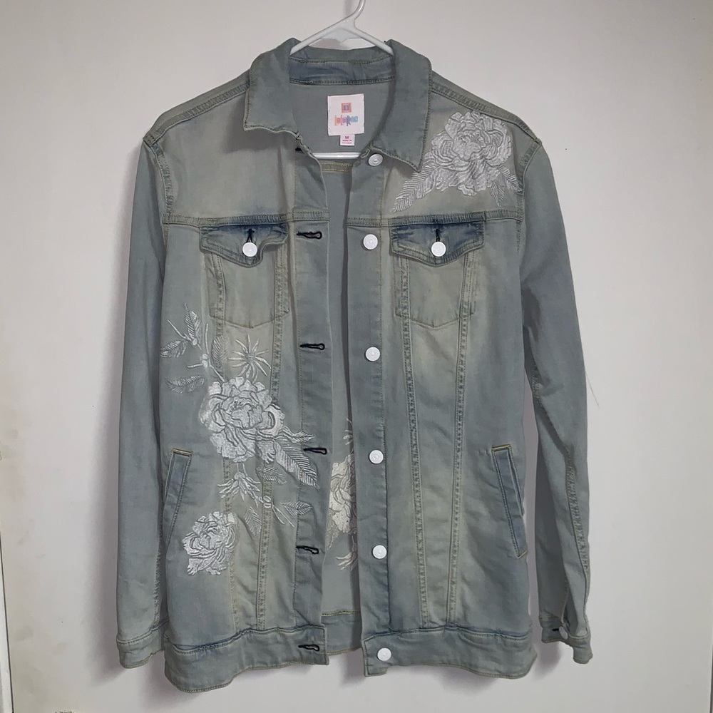 LuLaRoe embroidered Jaxon jean jacket